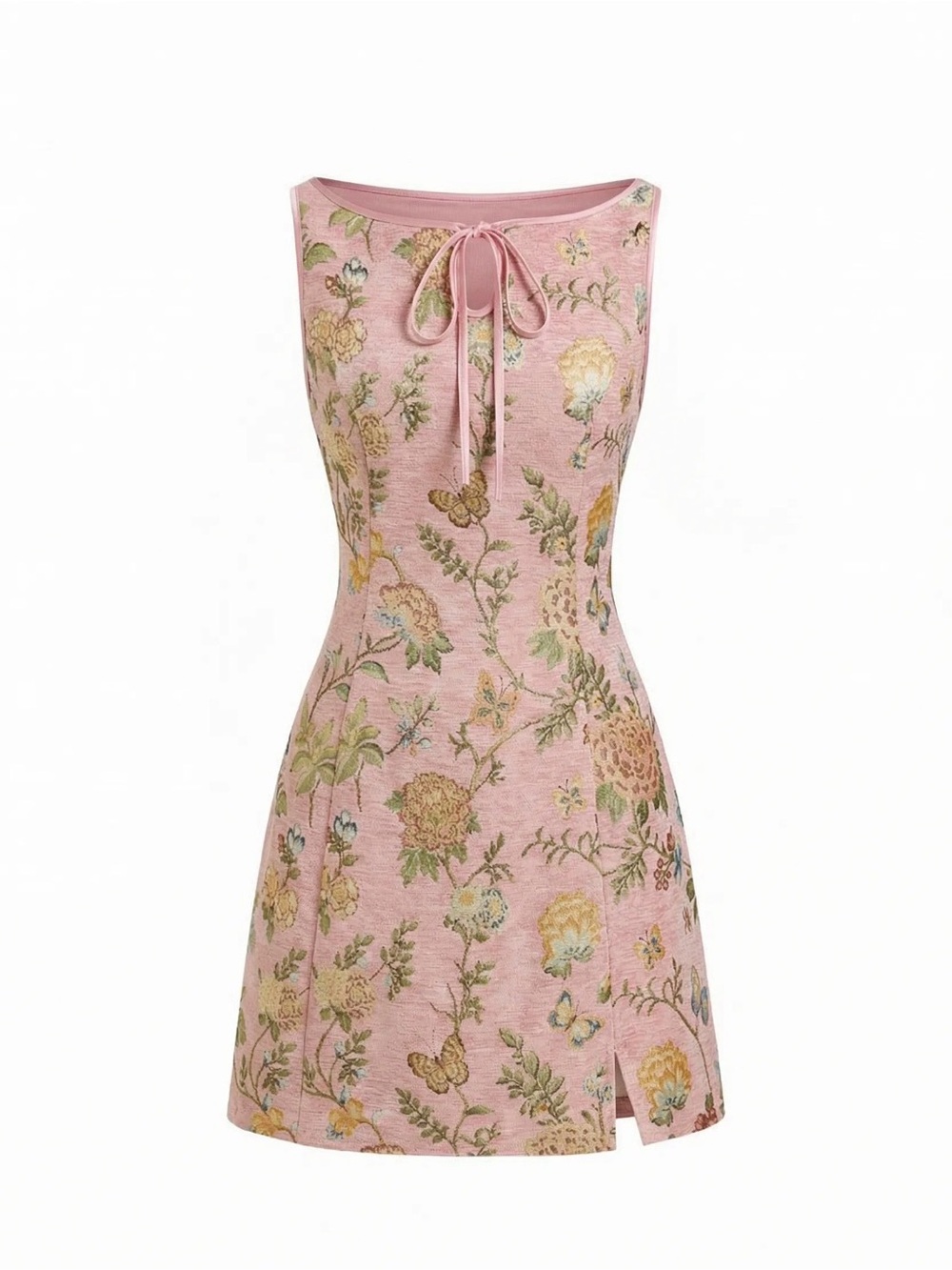 Cider Pink Jacquard Floral Tie-Front Mini Dress